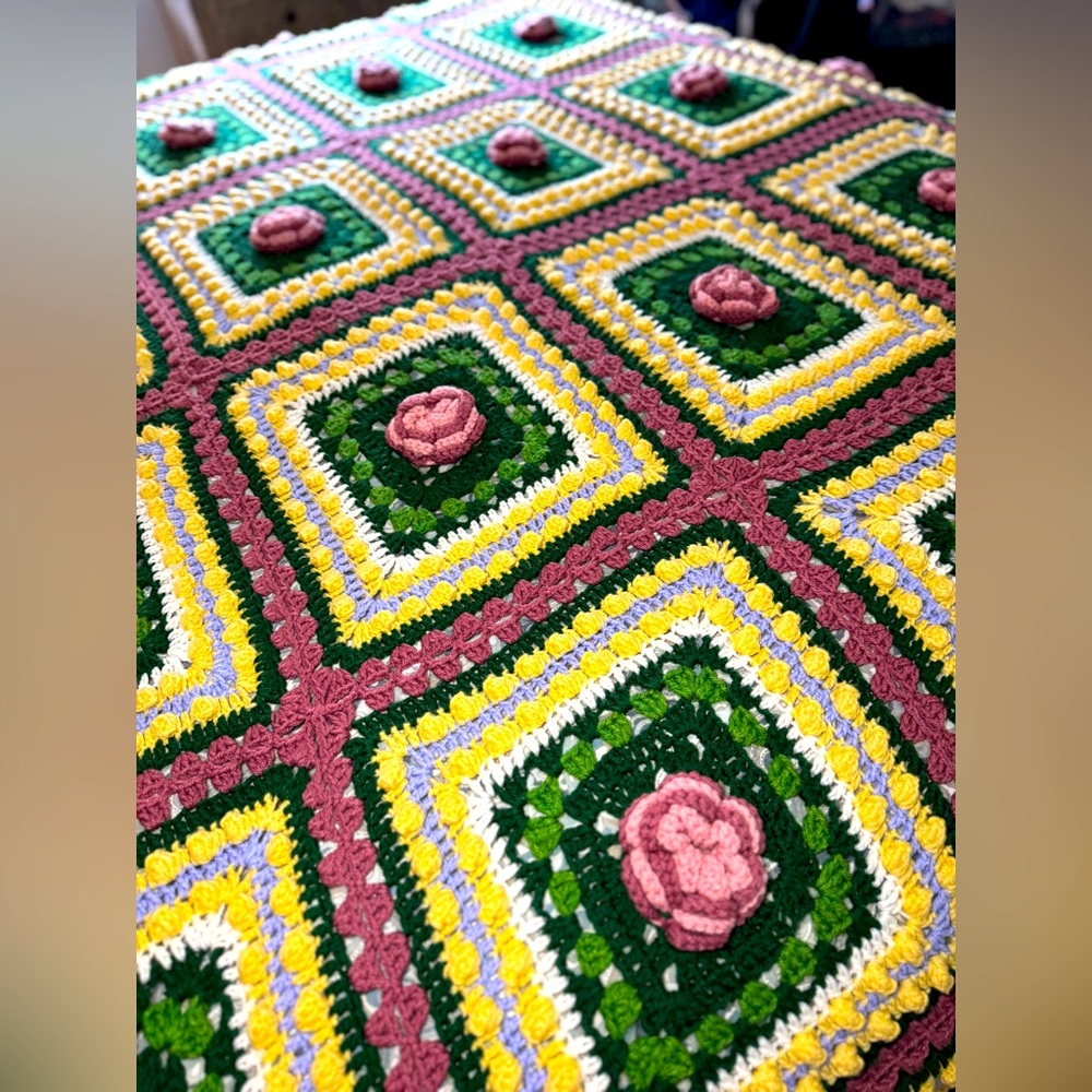 RARE Circa 1980’s Massive Crochet Comforter and Matching Pillow Shams